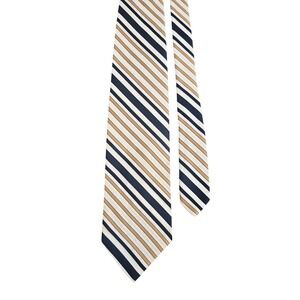 Wembley Necktie Mens OS Navy Tan White Striped Wemlon Polyester Academia Prep